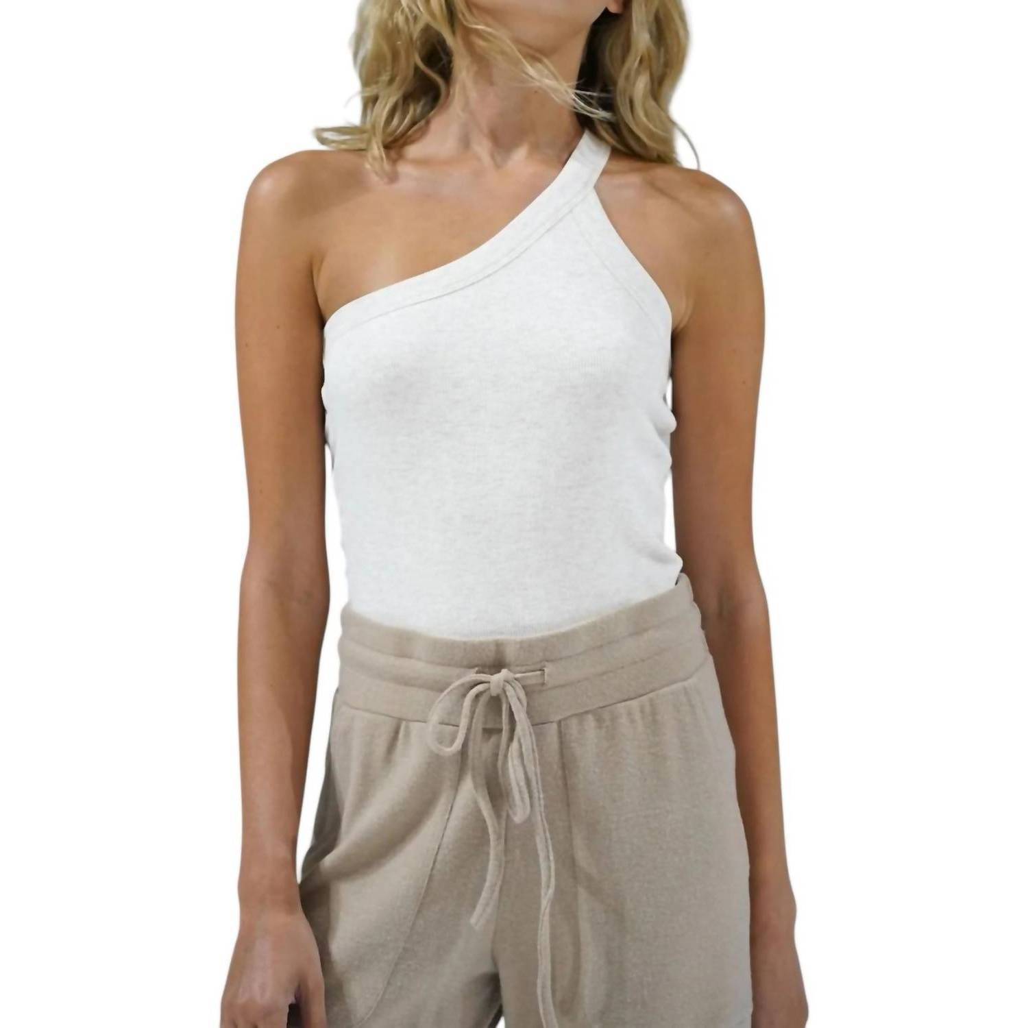 New Lna Detra One Shoulder Rib Tank Top In White